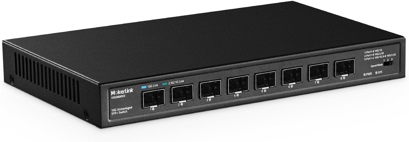 MokerLink 8 Port 10Gbps SFP+ Switch, Support 1G/2.5G/10G SFP Module, 160Gbps Bandwidth, Fanless Unmanaged Plug and Play Ethernet Switch : Electronics